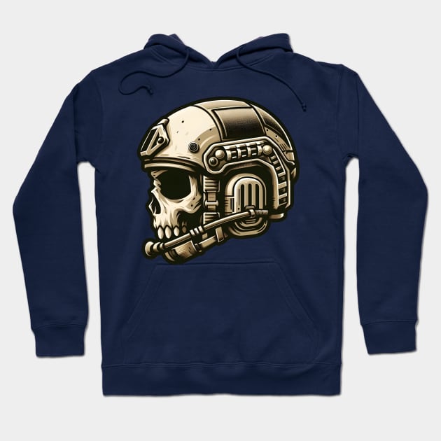 Tactical Skull Dominance Tee: Where Strength Meets Edgy Elegance Hoodie by Rawlifegraphic